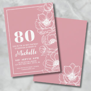 Floral Pink 80th Birthday Invitation