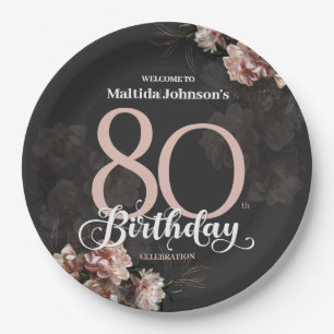 Floral Pink 80th Birthday Paper Plates