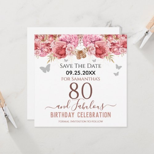 Floral Pink 80th Birthday Save the Date