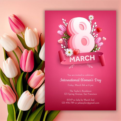 Floral Pink 8 March Womens Day Celebration Invitation