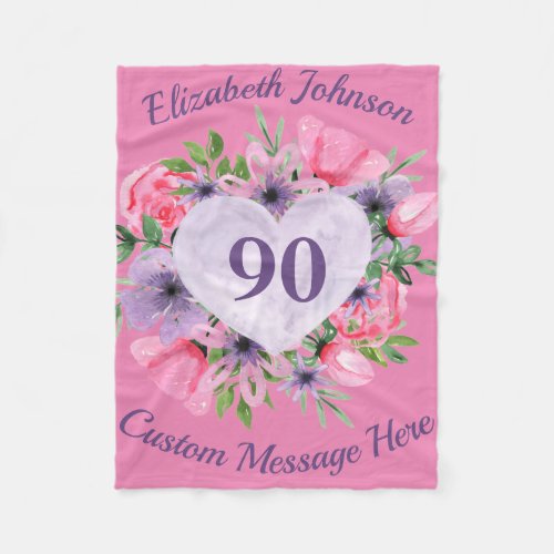 Personalized 90th Birthday Blanket - Purple, Green or Pink