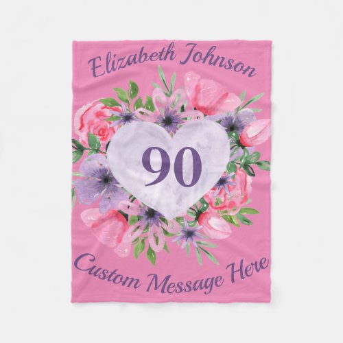 Floral Pink 90th Birthday Blanket for Women