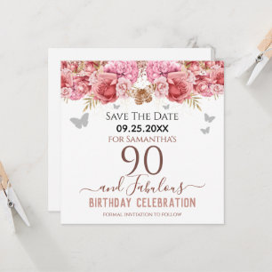 Floral Pink 90th Birthday Save the Date