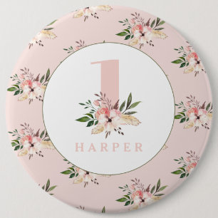Floral pink age personalized button