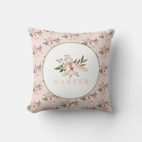 Floral pink age personalized button throw pillow