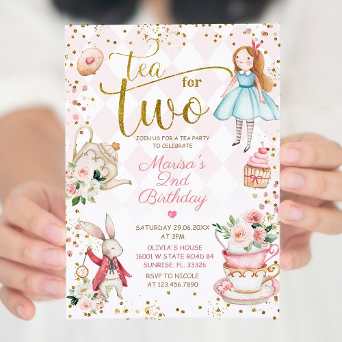 Floral Pink Alice Tea for Two Birthday Party  Invitation