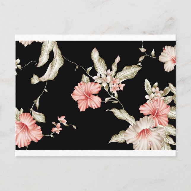 Floral Pink And Black Flower Japanese Art Blank Postcard (Front)
