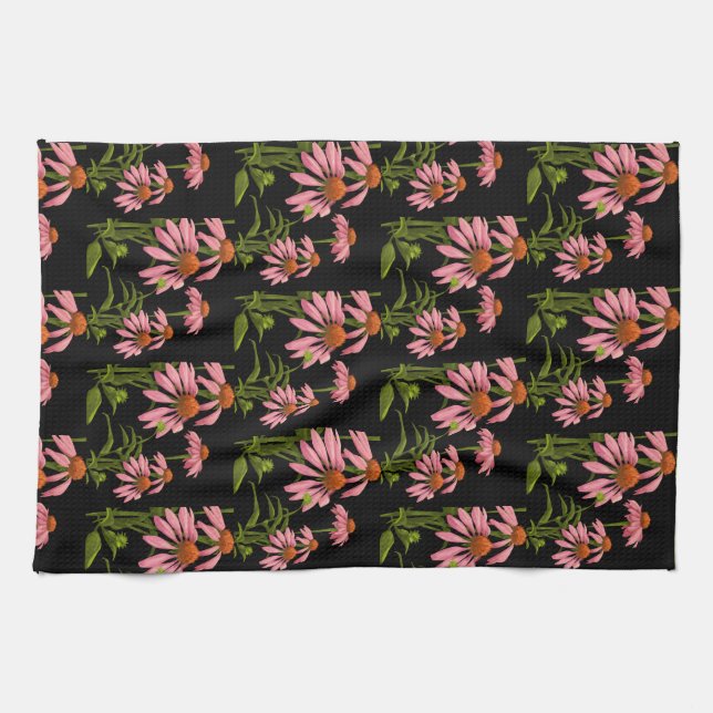 floral pink and black kitchen towel (Horizontal)