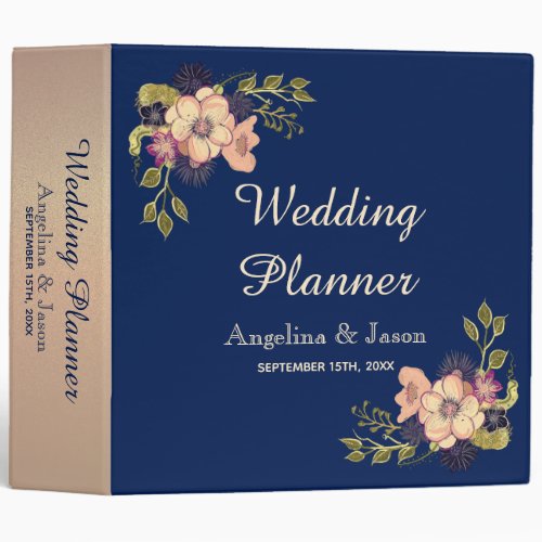 Floral Pink And Blue Wedding Planner 3 Ring Binder
