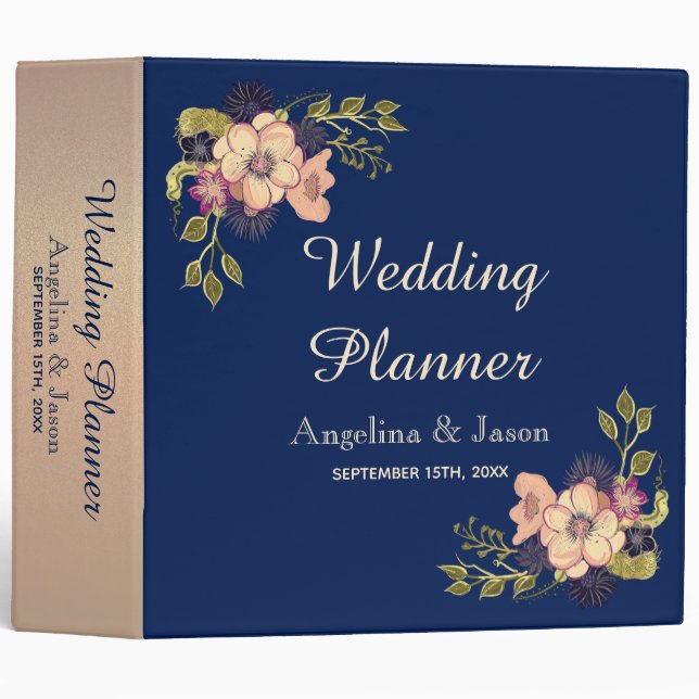 Floral Pink And Blue Wedding Planner 3 Ring Binder (Front/Spine)