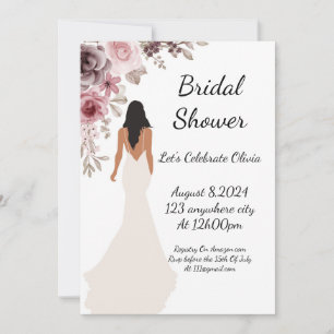 floral pink and burgundy bridal shower invitation