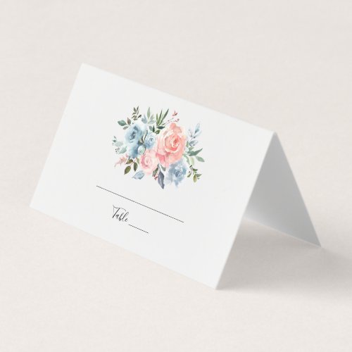 Floral Pink and Dusty Blue Roses Table Folded Card