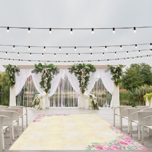 Floral Pink and Faux Gold Script   Photo Wedding  Outdoor Rug