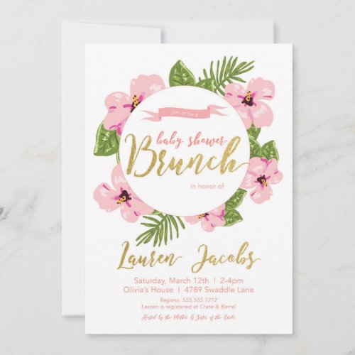 Floral Pink and Gold Baby Shower Brunch Invitation