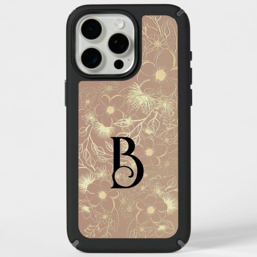 Floral Pink and Gold Monogram iPhone 15 Pro Max Case