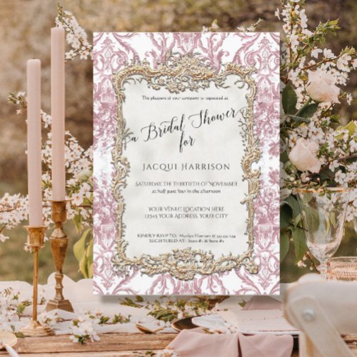 Floral Pink and Gold Vintage Rococo Bridal Shower Invitation