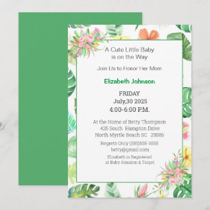 Floral Pink and Green  Baby Shower Invitation