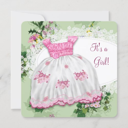 Spring Flowers Pink and Green Baby Shower Announcement