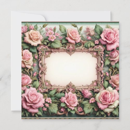 Floral Pink and Green Blank Card Template