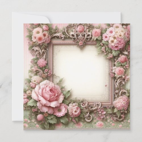 Floral Pink and Green Blank Card Template