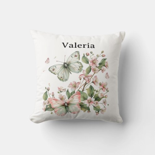 Floral Pink and Green Butterflies Motivational  Throw Pillow