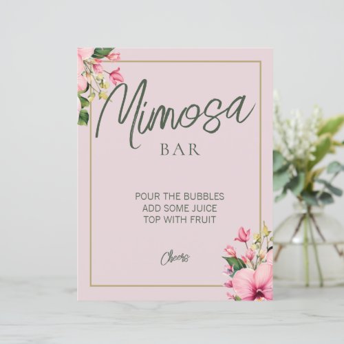 Floral Pink and Green Mimosa Bar Sign