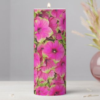 FLORAL/PINK AND  GREEN PETUNIAS Pillar Candle