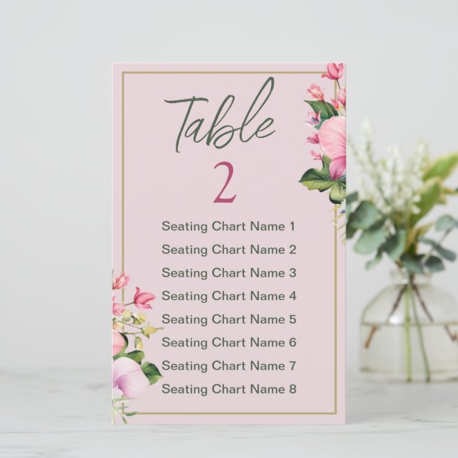 Floral Pink and Green Shower Seating Chart (Standing Front)