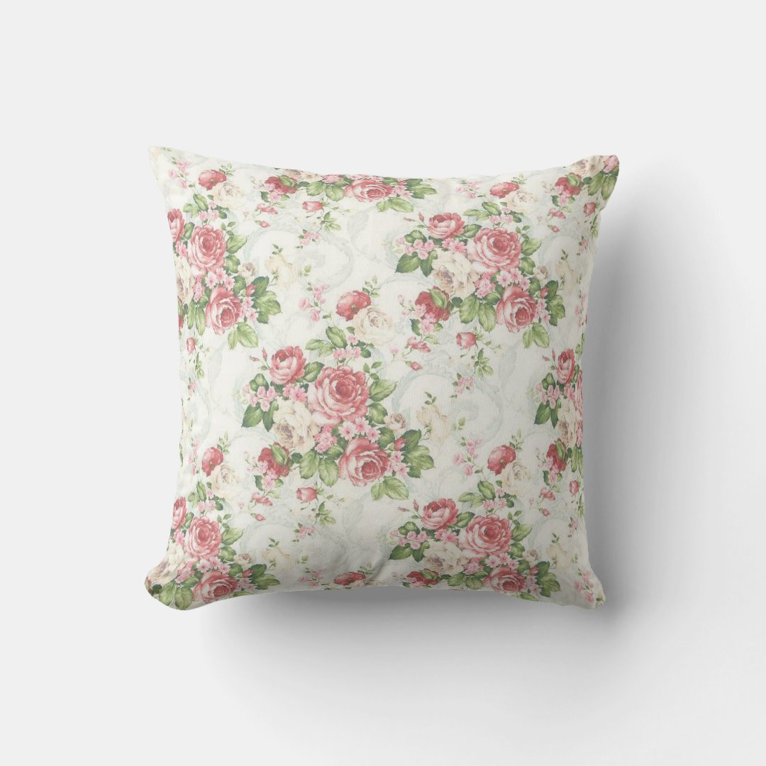 Floral Pink and Green Throw Pillow Zazzle