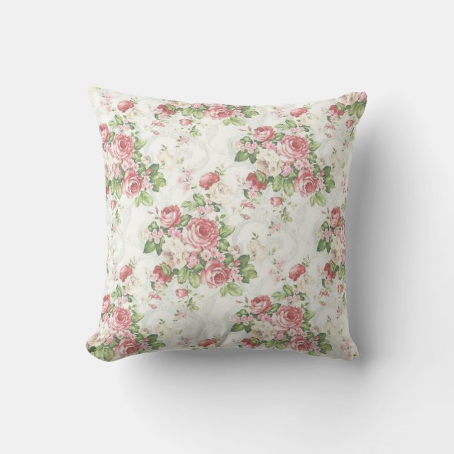 Floral Pink and Green Throw Pillow (Front)