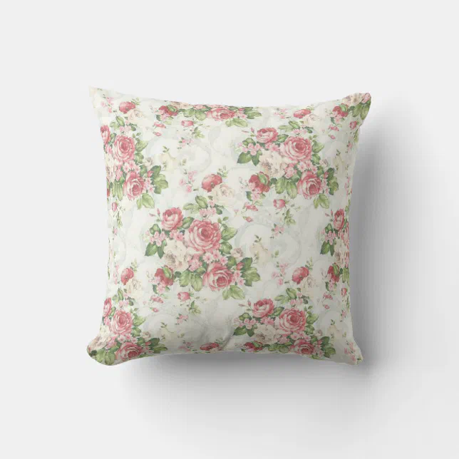 Floral Pink and Green Throw Pillow Zazzle