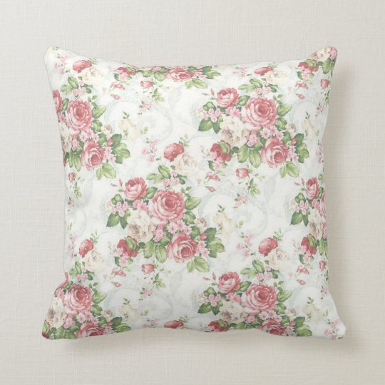 Floral Pink and Green Throw Pillow