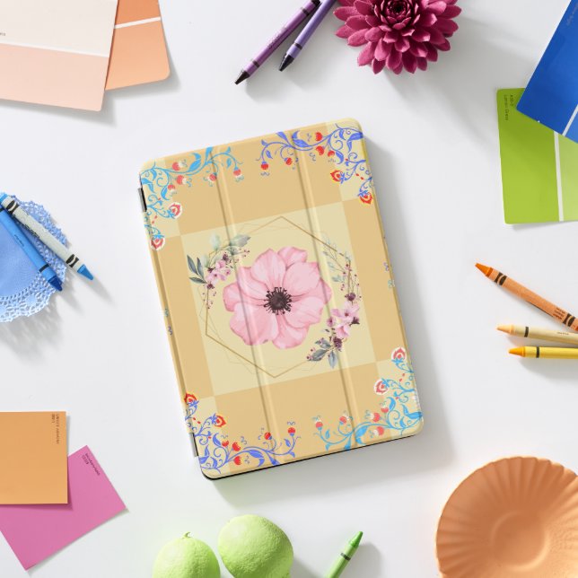 Floral Pink and Orange Spring Flower Graphic iPad Pro Cover (Desk)