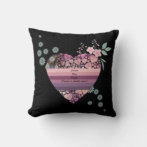 Floral pink and purple heart with personalization  throw pillow