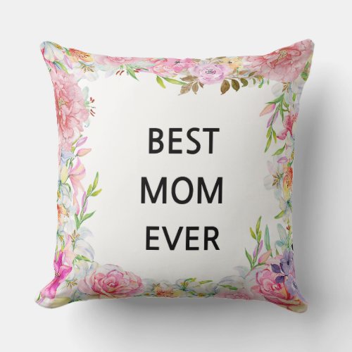 floral pink and red best mom name personalized throw pillow