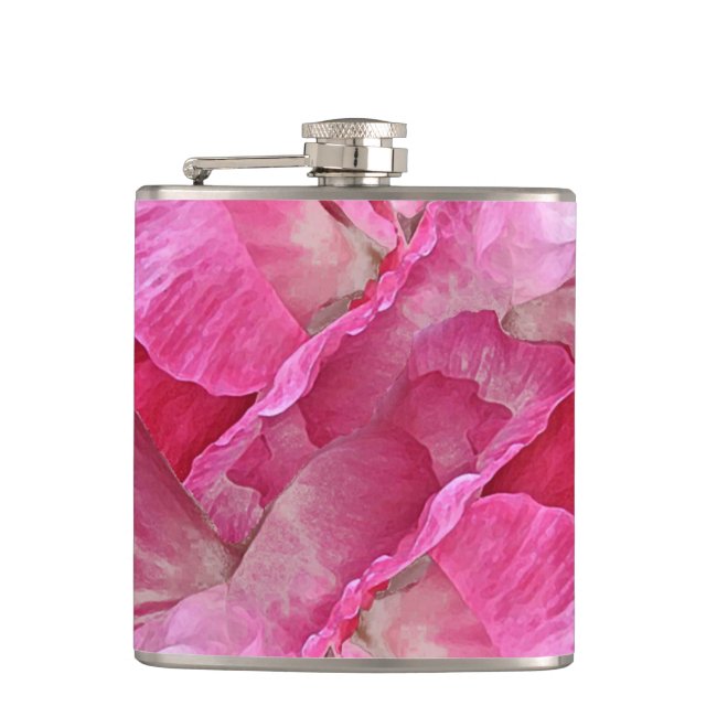 Floral Pink and Red Poppy Flower Pattern Flask