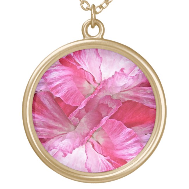 Floral Pink and Red Poppy Flower Pattern Necklace