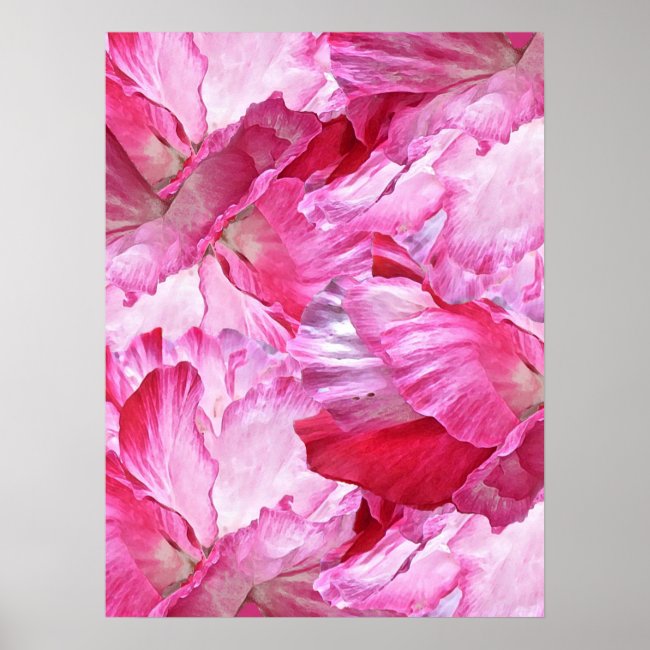Floral Pink and Red Poppy Flower Pattern Poster