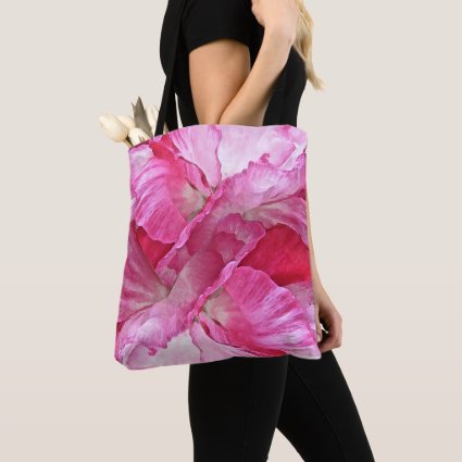 Floral Pink and Red Poppy Flower Pattern Tote Bag