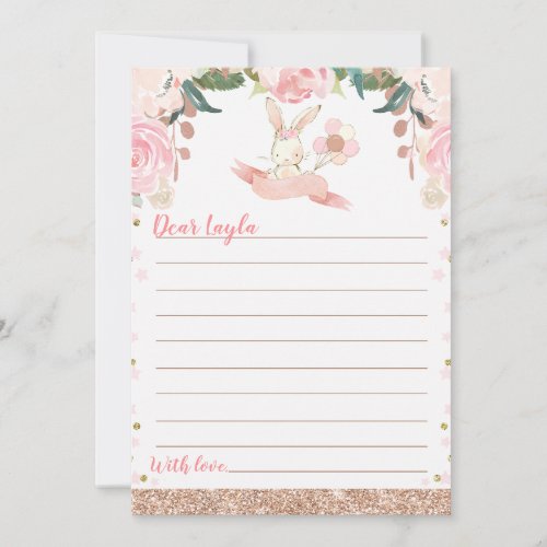 Floral Pink and Rose Gold Bunny Time Capsule Card