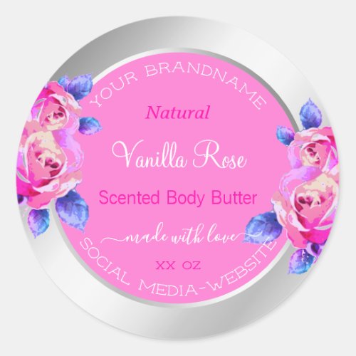 Floral Pink and Silver Product Packaging Labels