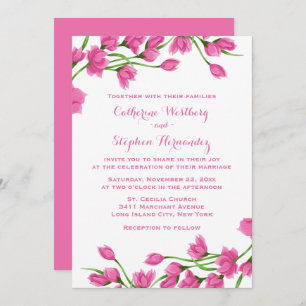 Floral Pink And White Flowers Fuchsia Wedding Invitation