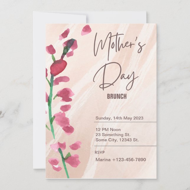 Floral Pink and White Mother's Day Invitation (Front)