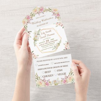 Floral Pink And White wedding  All In One Invitati