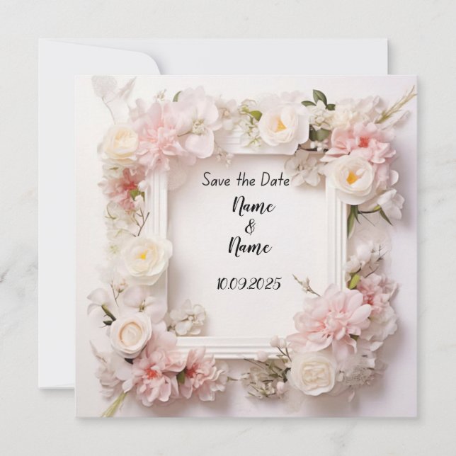 Floral pink and white wedding invitation  (Front)