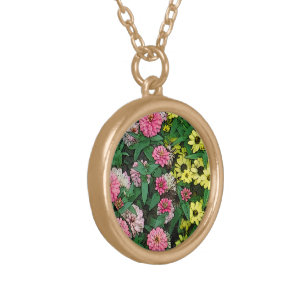FLORAL/PINK AND YELLOW FLOWERS GOLD PLATED NECKLACE