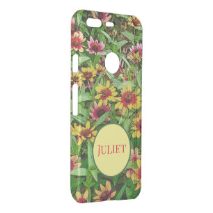 FLORAL/PINK AND YELLOW WITH RED/ PERSONALIZE UNCOMMON GOOGLE PIXEL CASE