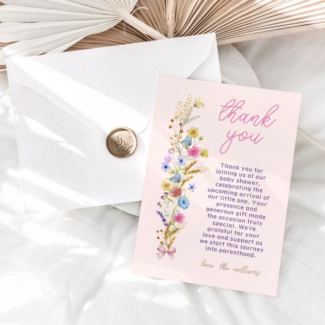 Floral Pink Baby Girl Shower Thank You Card (Creator Uploaded)