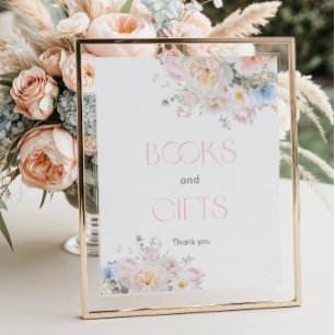 Floral Pink Baby Shower Books and Gifts Poster