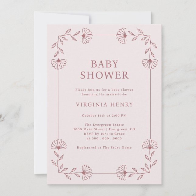 Floral Pink Baby Shower Invitation (Front)